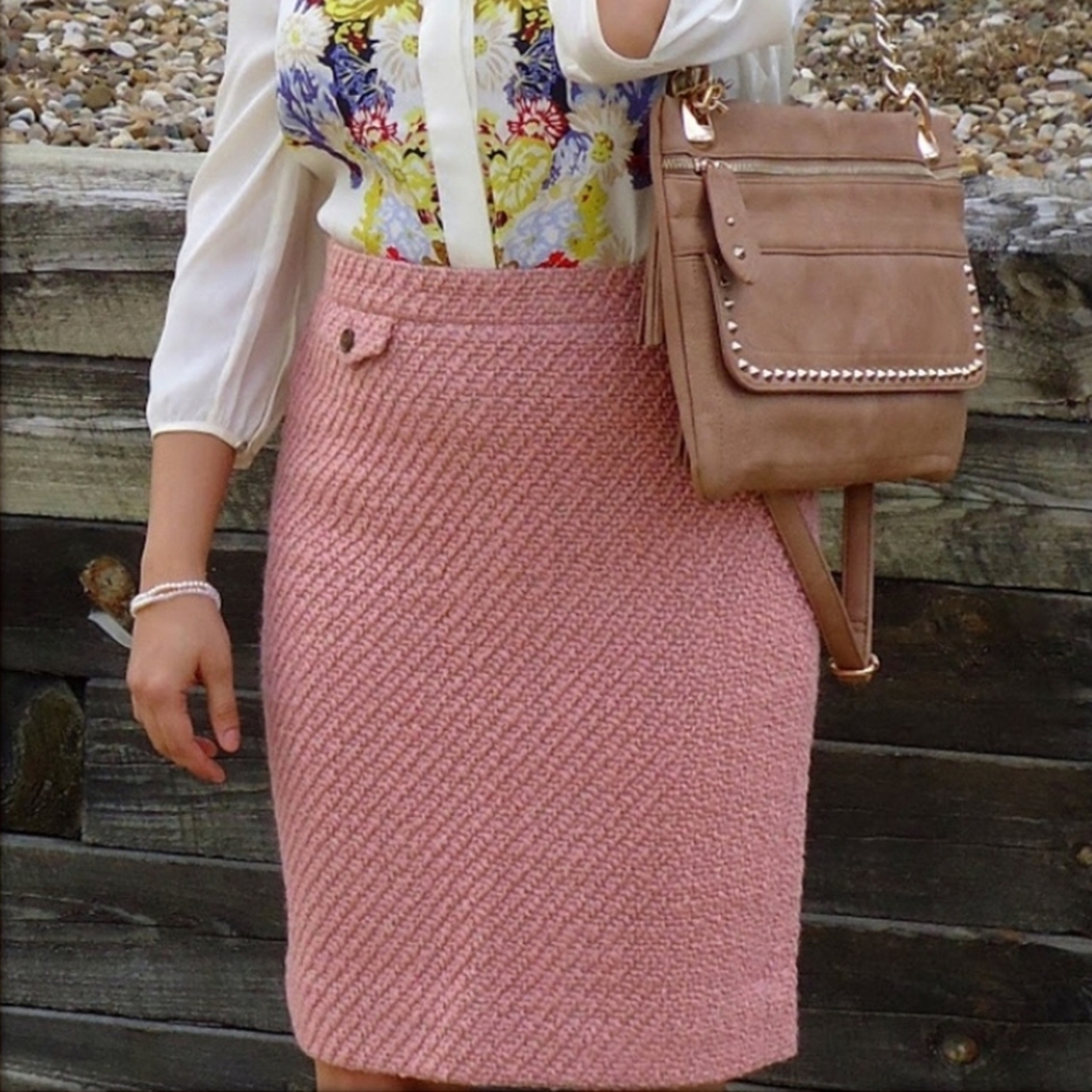 J. CREW PINK CARIBBEAN TWEED NO. 2 PENCIL SKIRT 6